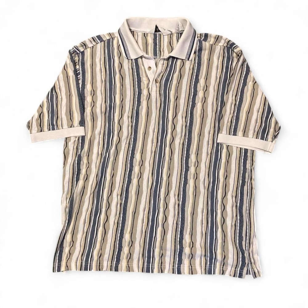 Knightsbridge 3d knit polo vintage 90s yellow grey stretch Coogi style L/22